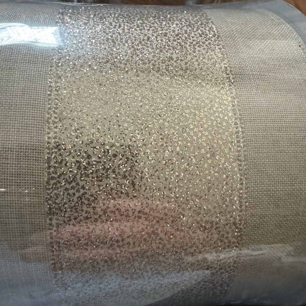 Elegant Christmas Ribbon. 5 inch wide by 25 feet long. Khaki colored sparkles